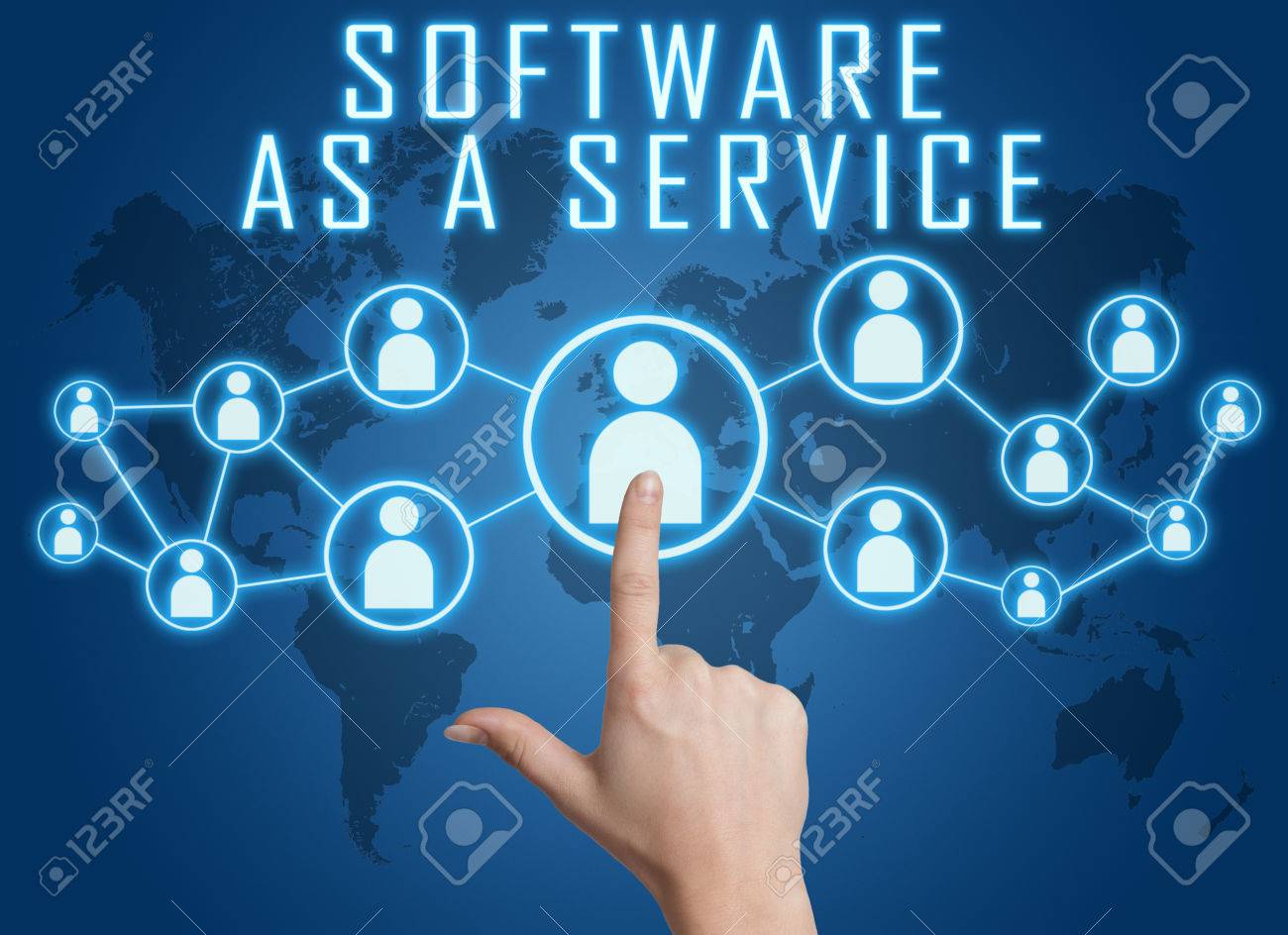 Software As A Service Concept With Hand Pressing Social Icons ... Software As A Service Concept With Hand Pressing Social Icons ...