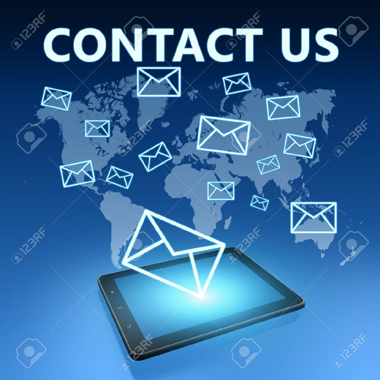 Contact us illustration with tablet computer on blue background - 31829184 Contact us illustration with tablet computer on blue background - 31829184