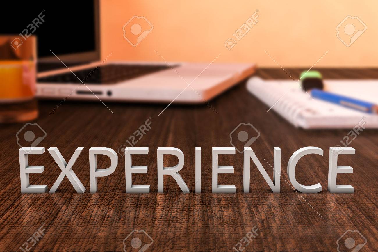 Experience - letters on wooden desk with laptop computer and a notebook. 3d render illustration. - 40570189 Experience - letters on wooden desk with laptop computer and a notebook. 3d render illustration. - 40570189