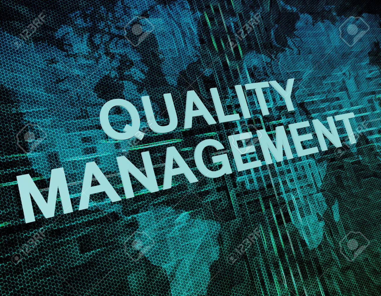 Quality Management text concept on green digital world map background - 46009779 Quality Management text concept on green digital world map background - 46009779