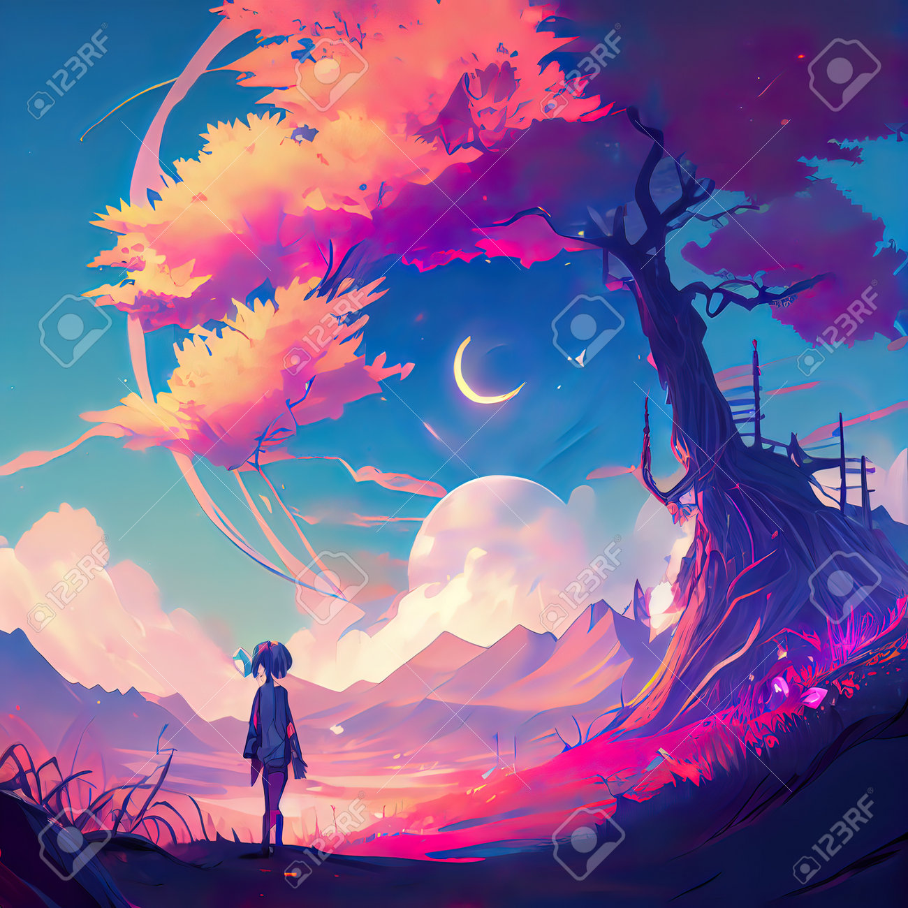 Magical Landscape - Anime Wallpaper Stock Photo, Picture and Royalty Free  Image. Image 206806704., image size:1300x1300
