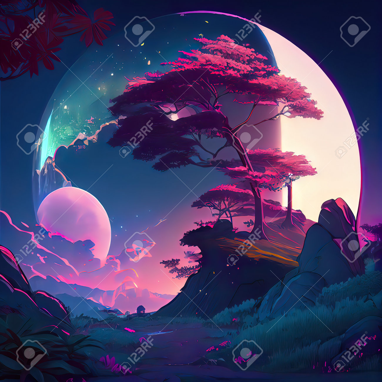 Magical Landscape - Anime Wallpaper Stock Photo, Picture and Royalty Free  Image. Image 206806647., image size:1300x1300