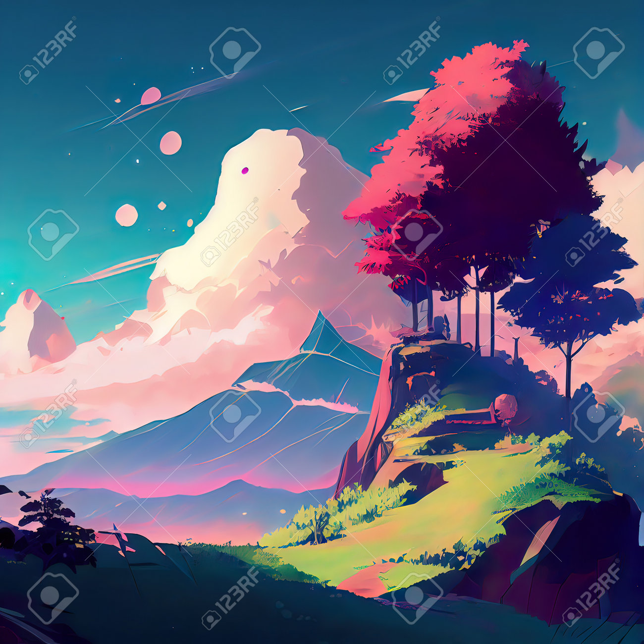 Magical Landscape - Anime Wallpaper Stock Photo, Picture and Royalty Free  Image. Image 206806564., image size:1300x1300