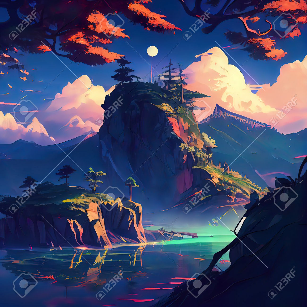 Magical Landscape - Anime Wallpaper Stock Photo, Picture and Royalty Free  Image. Image 206806665., image size:1300x1300