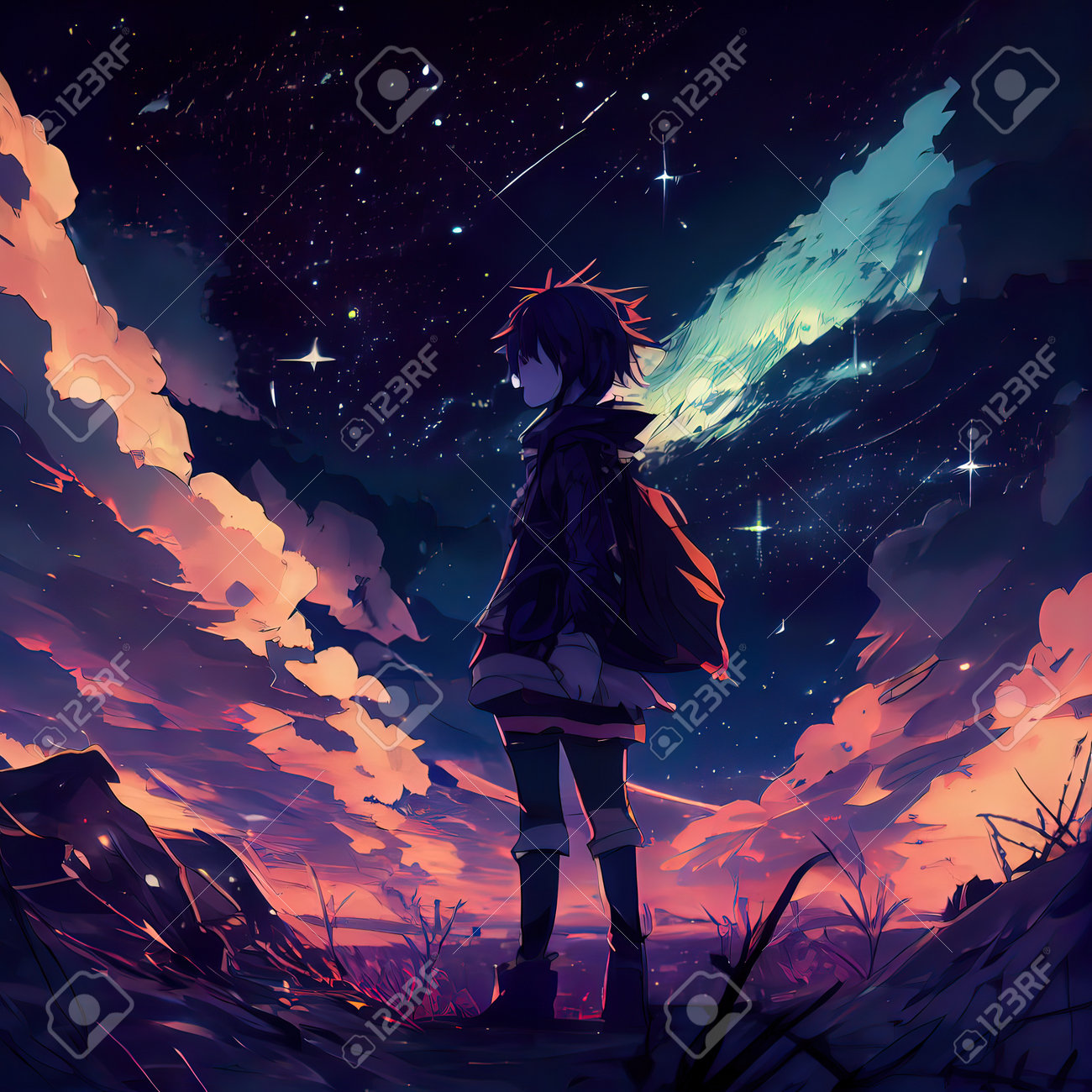 Night Sky Anime Wallpaper Stock Photo, Picture and Royalty Free Image.  Image 206808578.