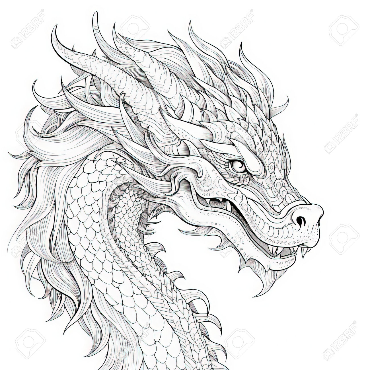 Dragon Coloring Pages For Adults Stock Photo, Picture and Royalty Free  Image. Image 210279337., image size:1300x1300
