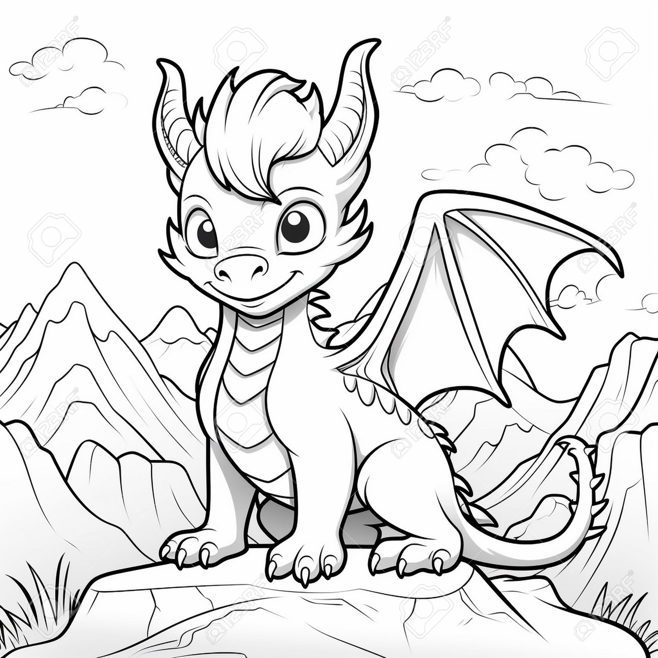 Dragon Coloring Pages For Kids Stock Photo, Picture and Royalty Free Image.  Image 210203986., image size:1300x1300