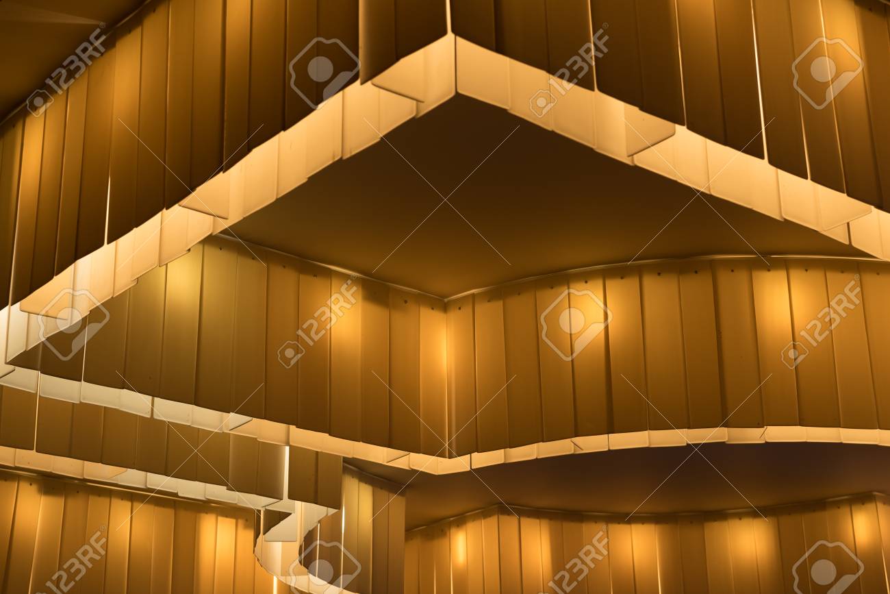 Narrow Panels Of Fabric Material Arranged In Ceiling To Form