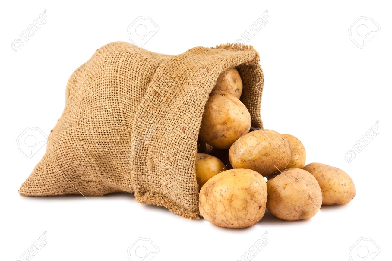 Raw potatoes in burlap sack isolated on white background - 13653073 Raw potatoes in burlap sack isolated on white background - 13653073