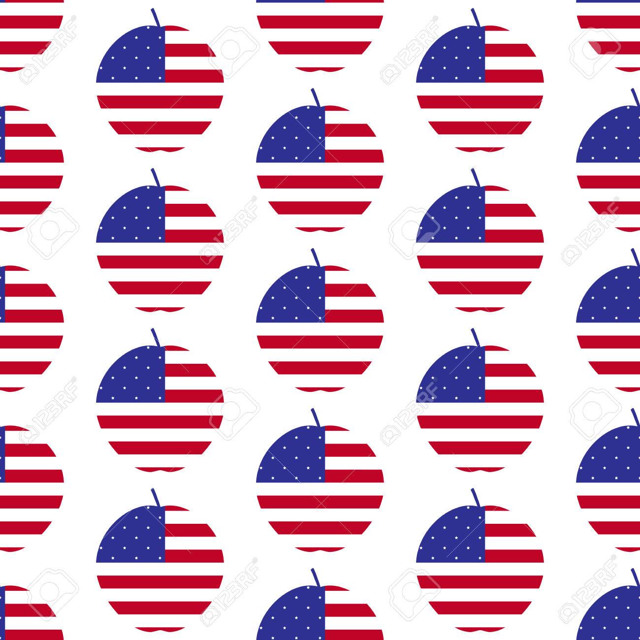 ビッグ アップル ニューヨーク市のシンボルの形でアメリカの国旗とのシームレスな背景 壁紙 包装紙 テキスタイルの装飾のイラスト素材 ベクタ Image