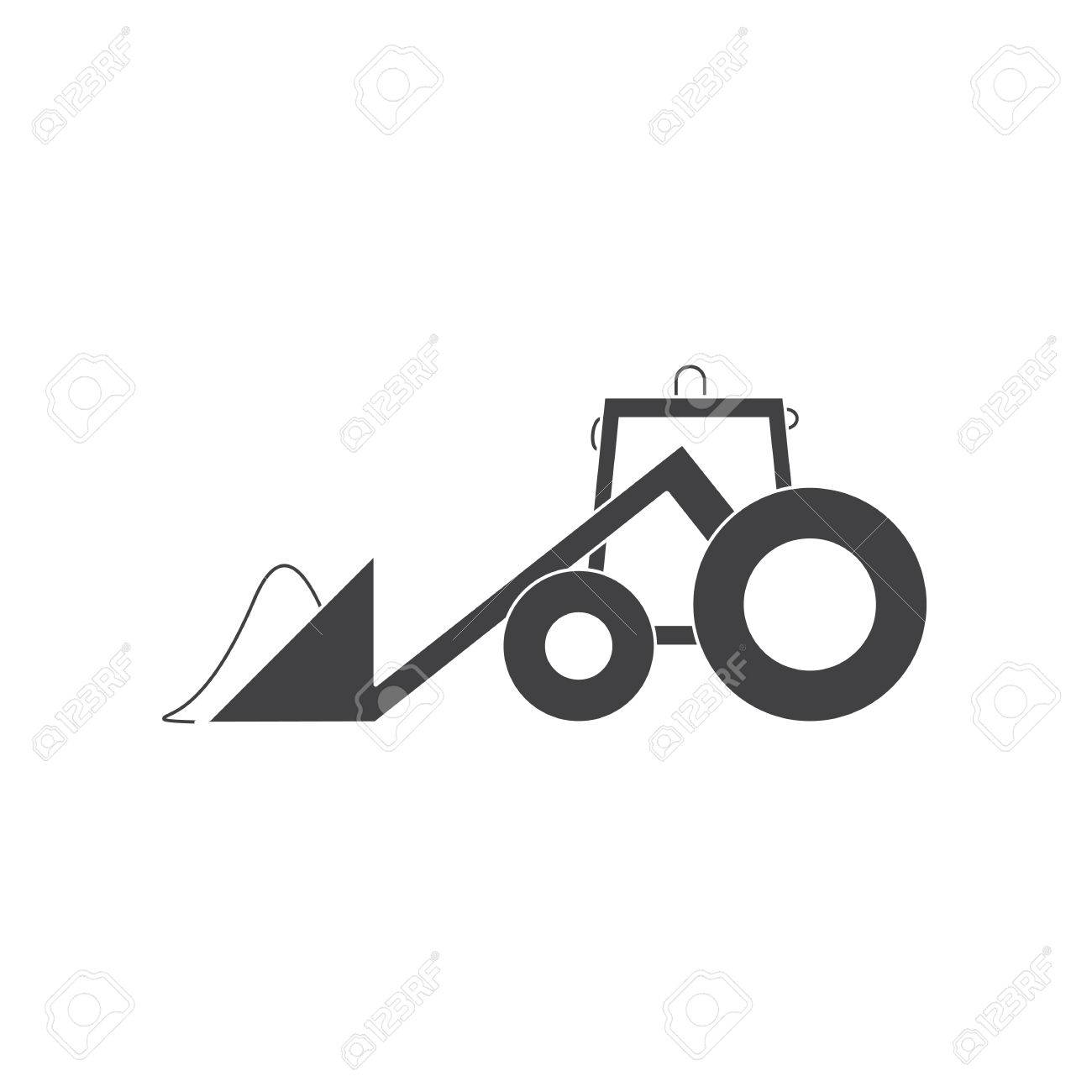 grey cartoony tractor with snowdrift in plow isolated on white