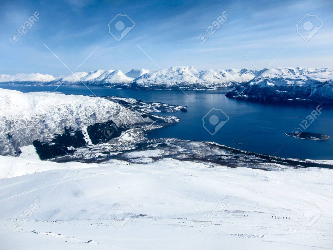 Panorama Of Winter Mountains And Fjords From A Peak In The Lyngen Alps,  Lyngseidet, Norway Stock Photo, Picture and Royalty Free Image. Image  49644910., image size:1300x975