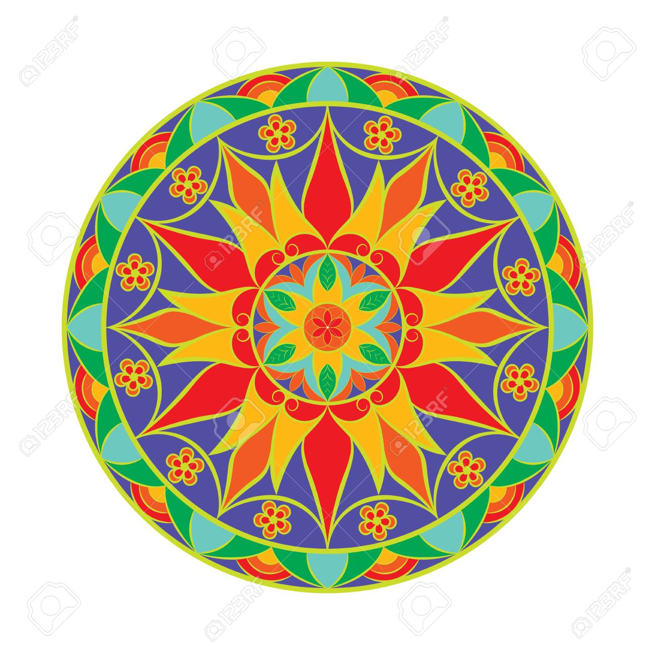 Colour Flower Mandala Ethnic Decorative Element For Your Designs