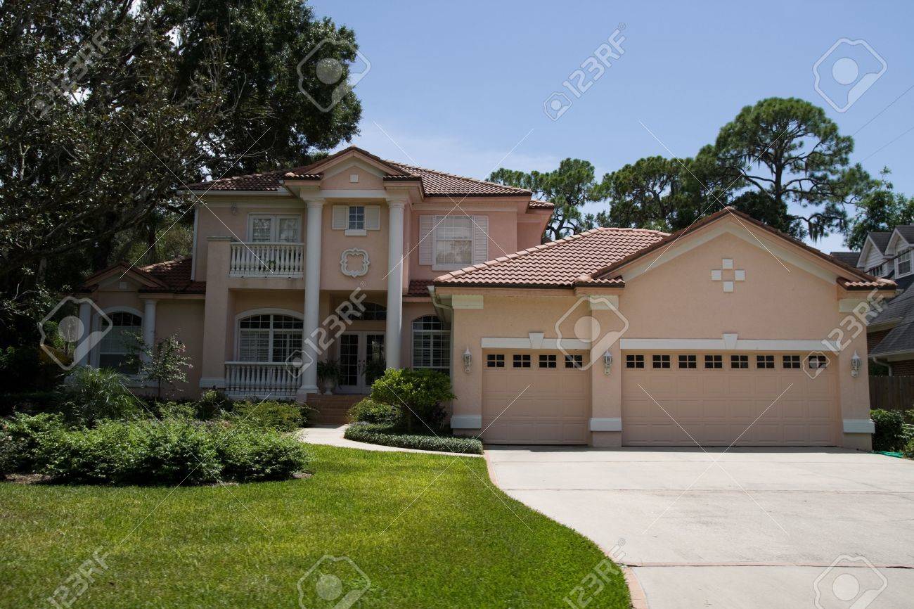 Fancy house with nice landscaping stock photo 3660971