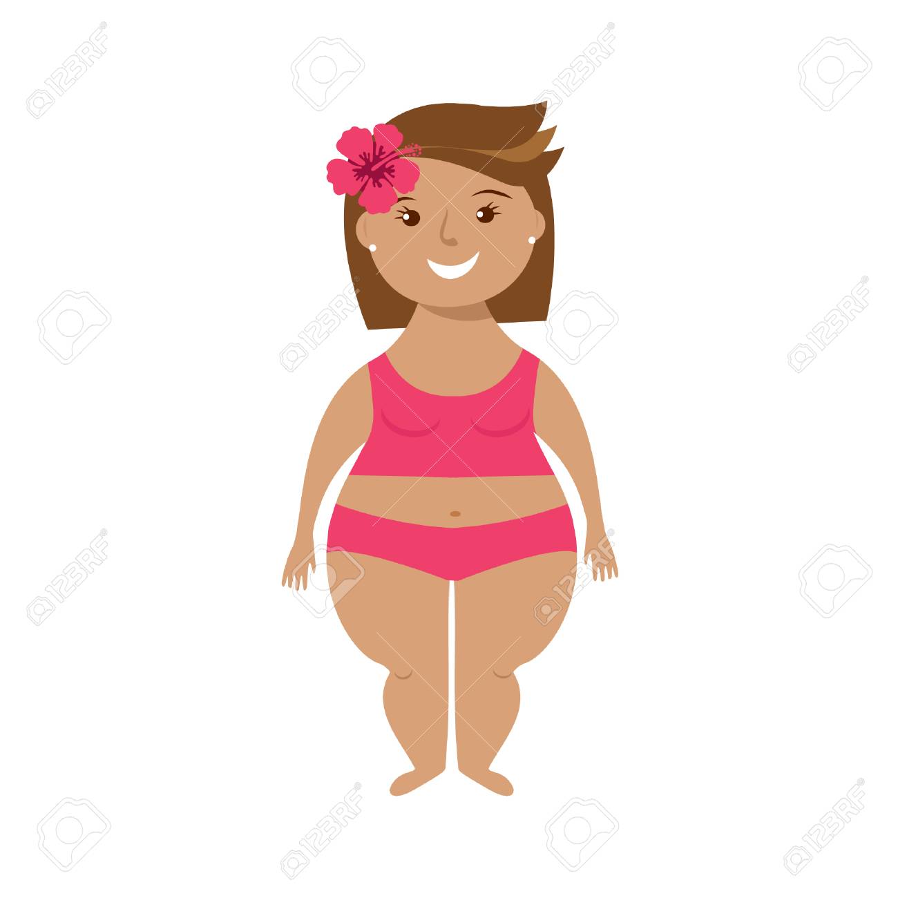 スイムスイートボディポジティブ若い女の子のベクトルアイコン のイラスト素材 ベクタ Image