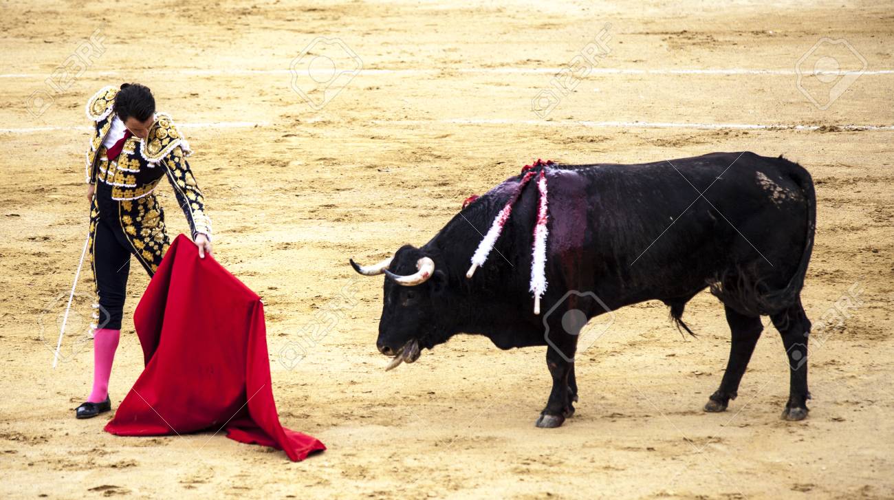 Le Combat D Un Taureau Et D Un Torero Corrida Espagnole Le Taureau Enrage Attaque Le Torero Espagne Monumental Corrida De Toros Banque D Images Et Photos Libres De Droits Image