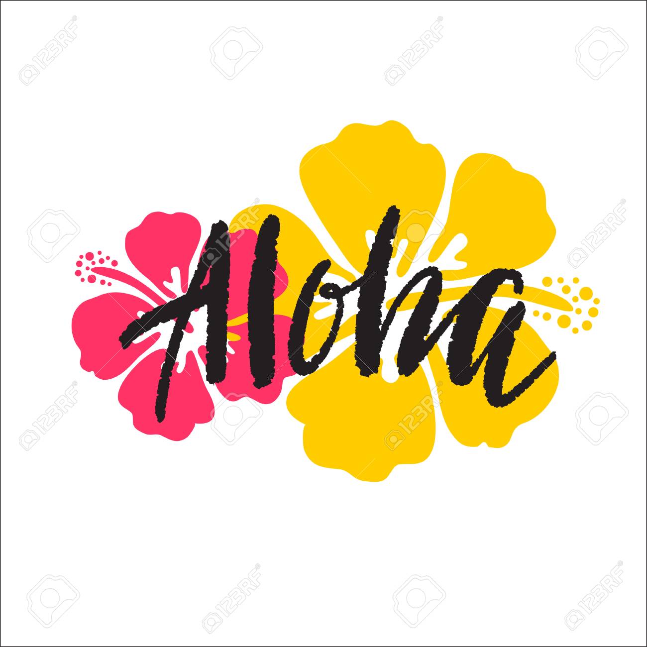 alohaページ Aloha Lettering. Ilustração Vetorial Com Hibisco Para Impressão