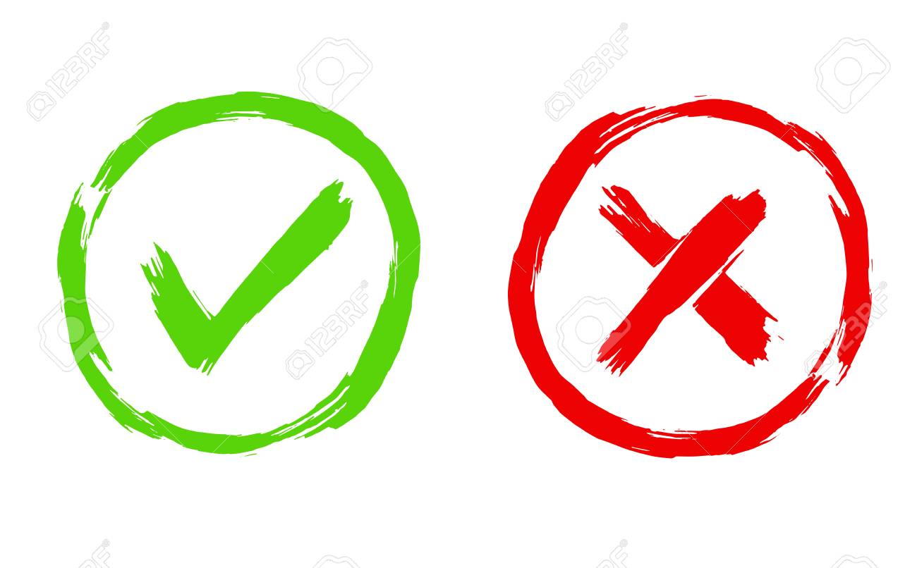 Brush painted Tick and Cross signs. YES and NO icons for vote in circle. Vector illustration of green and red symbols isolated on white background - 126239978 Brush painted Tick and Cross signs. YES and NO icons for vote in circle. Vector illustration of green and red symbols isolated on white background - 126239978