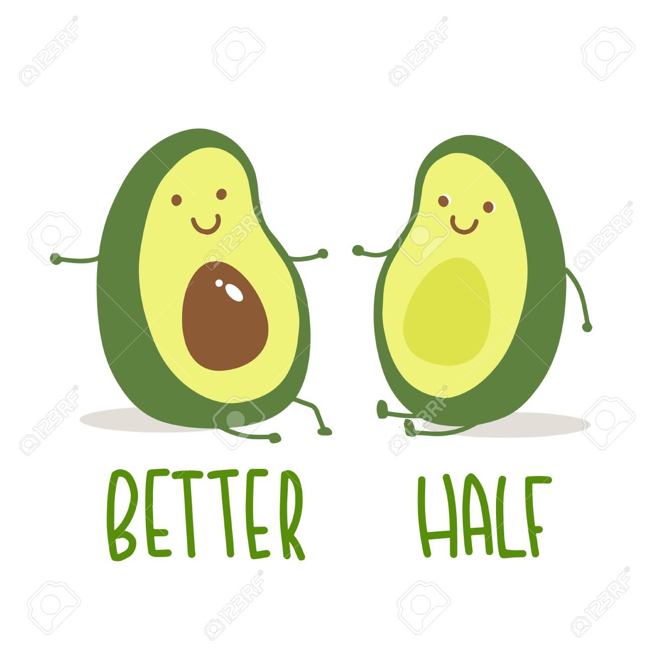 Cartoon Avocado Couple And Lettering Text Better Half Vector Royalty Free Cliparts Vectors And Stock Illustration Image 142692637