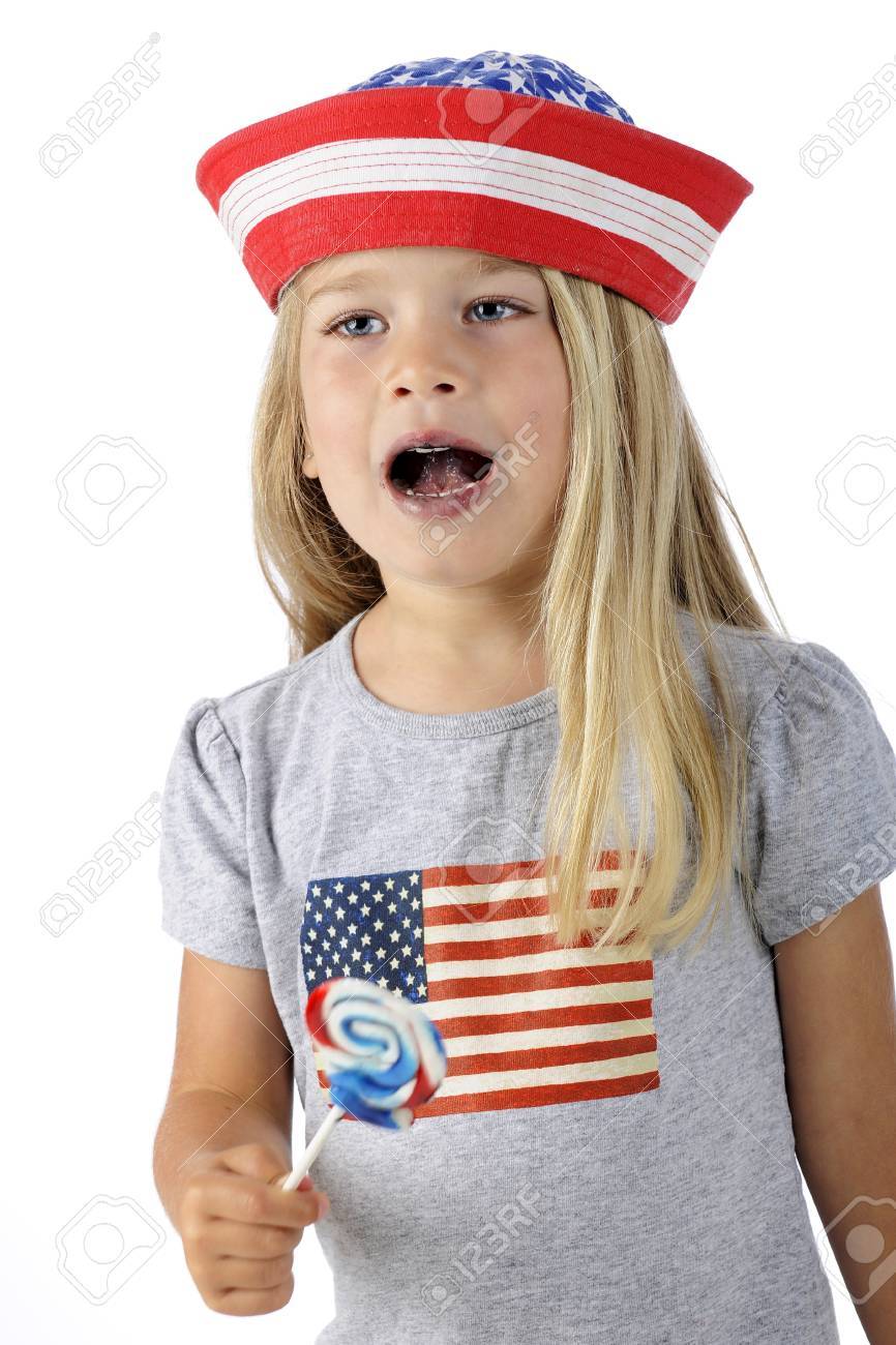 愛国心が強いアメリカ人で 愛らしい幼児服彼女 の写真素材 画像素材 Image