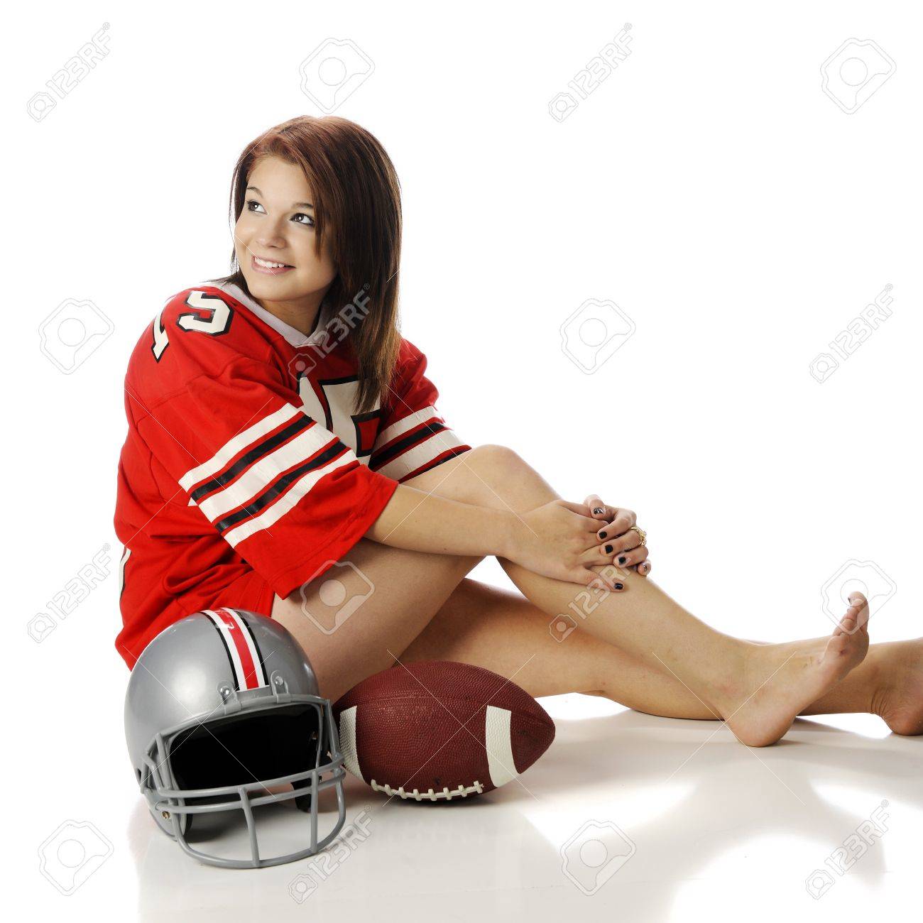 girl in football jersey