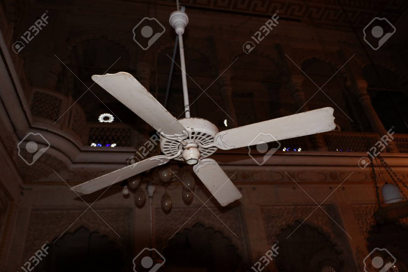 Antique Ceiling Fan Made Of Wood And Metal Stock Photo Picture