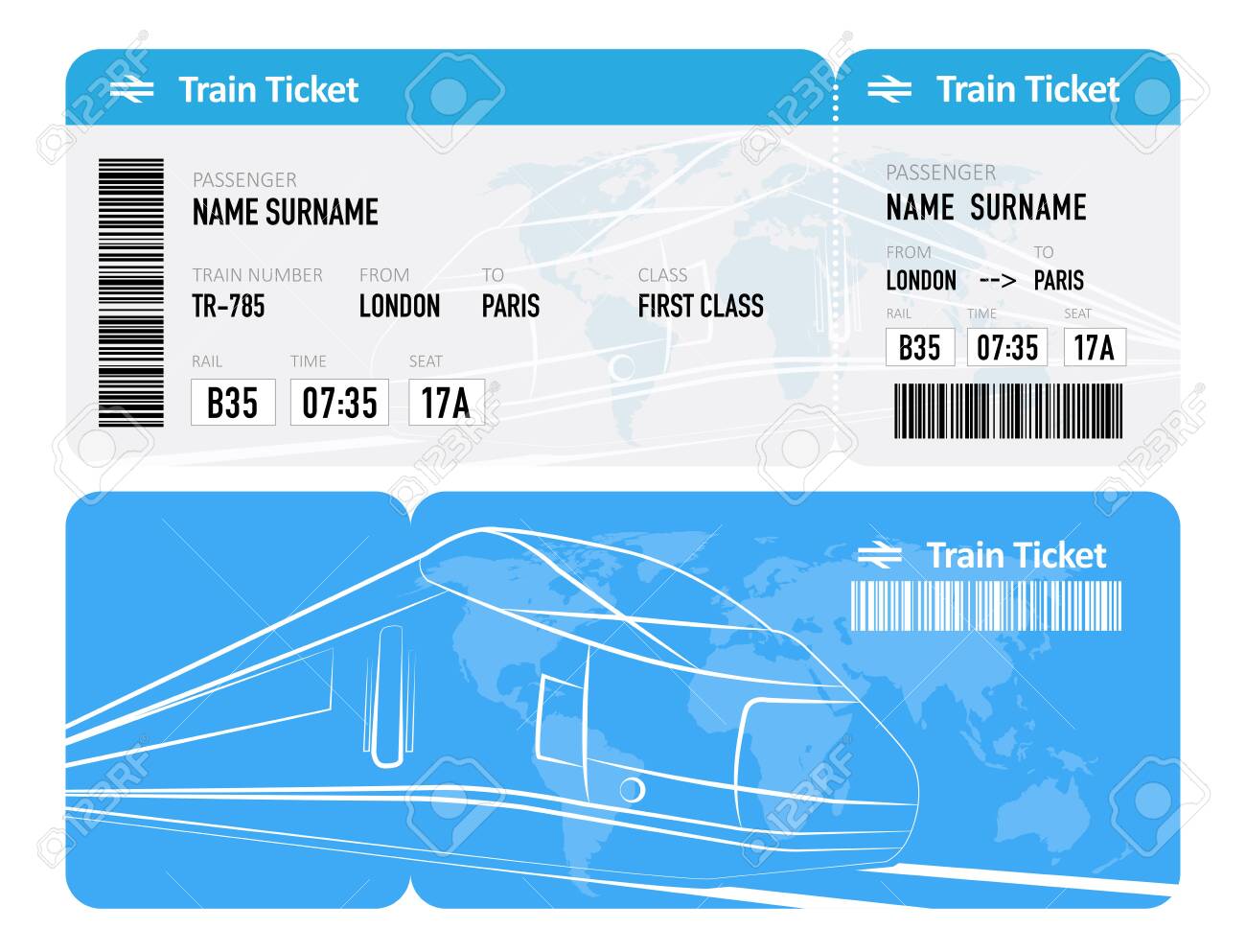 Train Ticket On White Background Stock Photo, Picture And Royalty With Blank Train Ticket Template