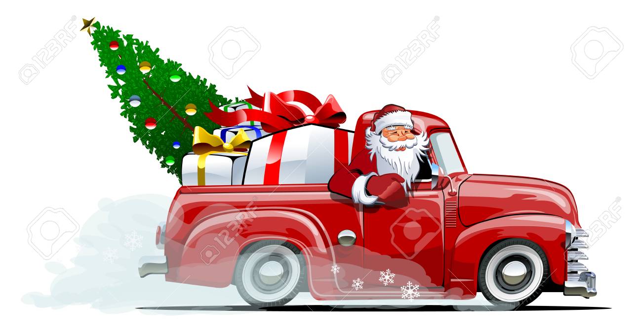 Cartoon retro Christmas delivery pickup. Available eps-10 vector format separated by groups with transparency effects for one-click repaint - 90216940 Cartoon retro Christmas delivery pickup. Available eps-10 vector format separated by groups with transparency effects for one-click repaint - 90216940