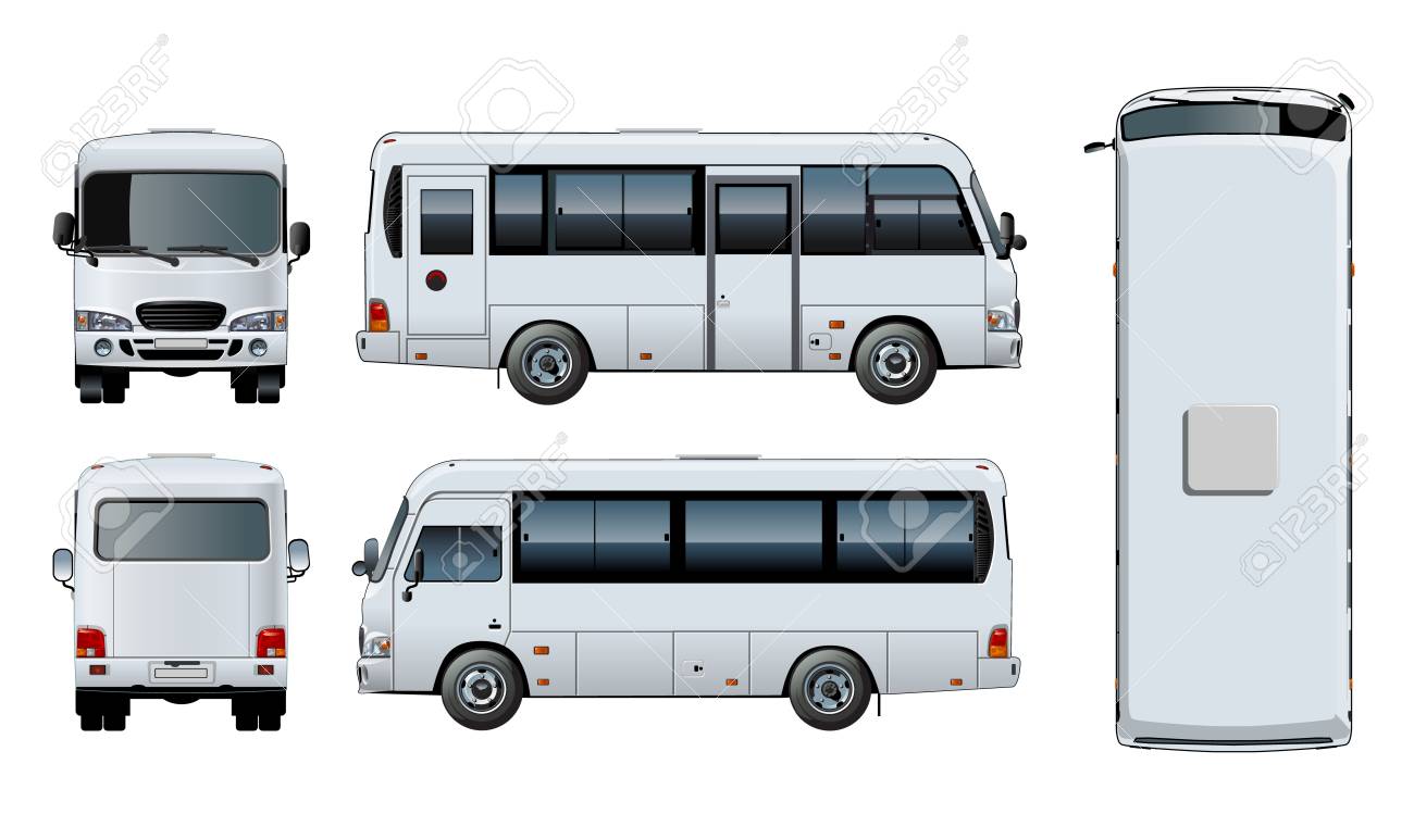Vector Realistic Urban Passenger Mini Bus Mock Up For Brand Identity