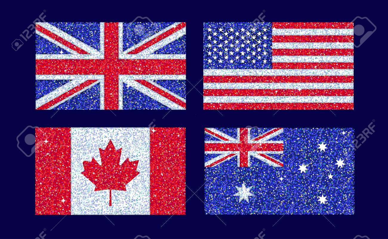 A Set Of Stylized Glitter Sparkling Shiny Blue Red And White