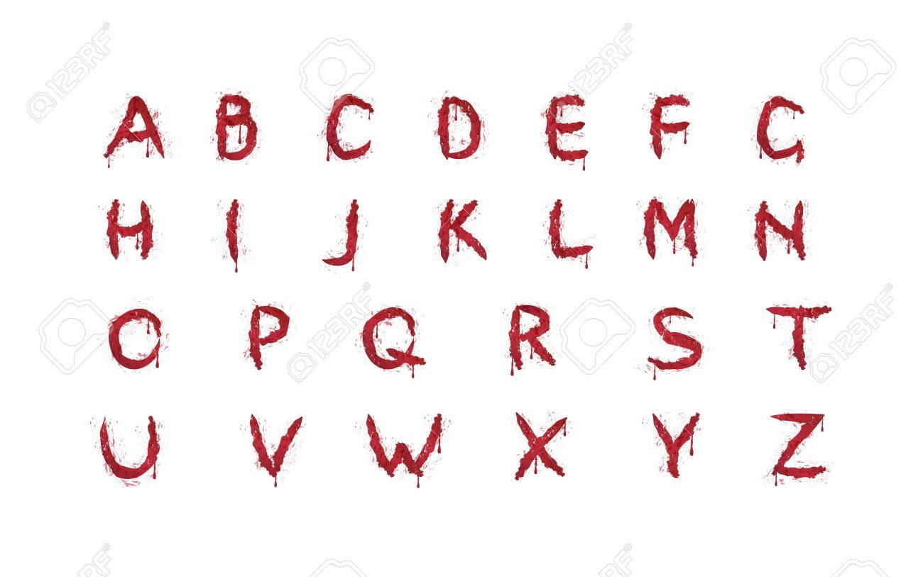 Bloody Red Latin Alphabet. Spooky Dripping Blood Letters, Use To