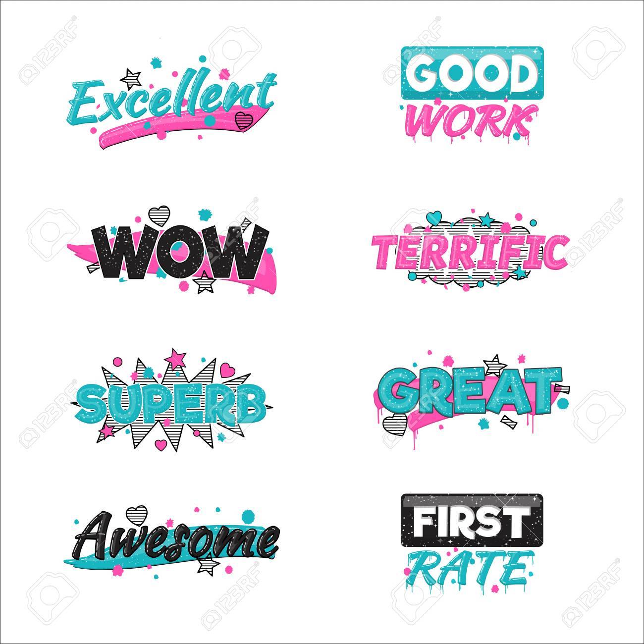 A Collection Of Artistic Encouragement Achievement Badge Stickers Royalty Free Cliparts Vectors And Stock Illustration Image
