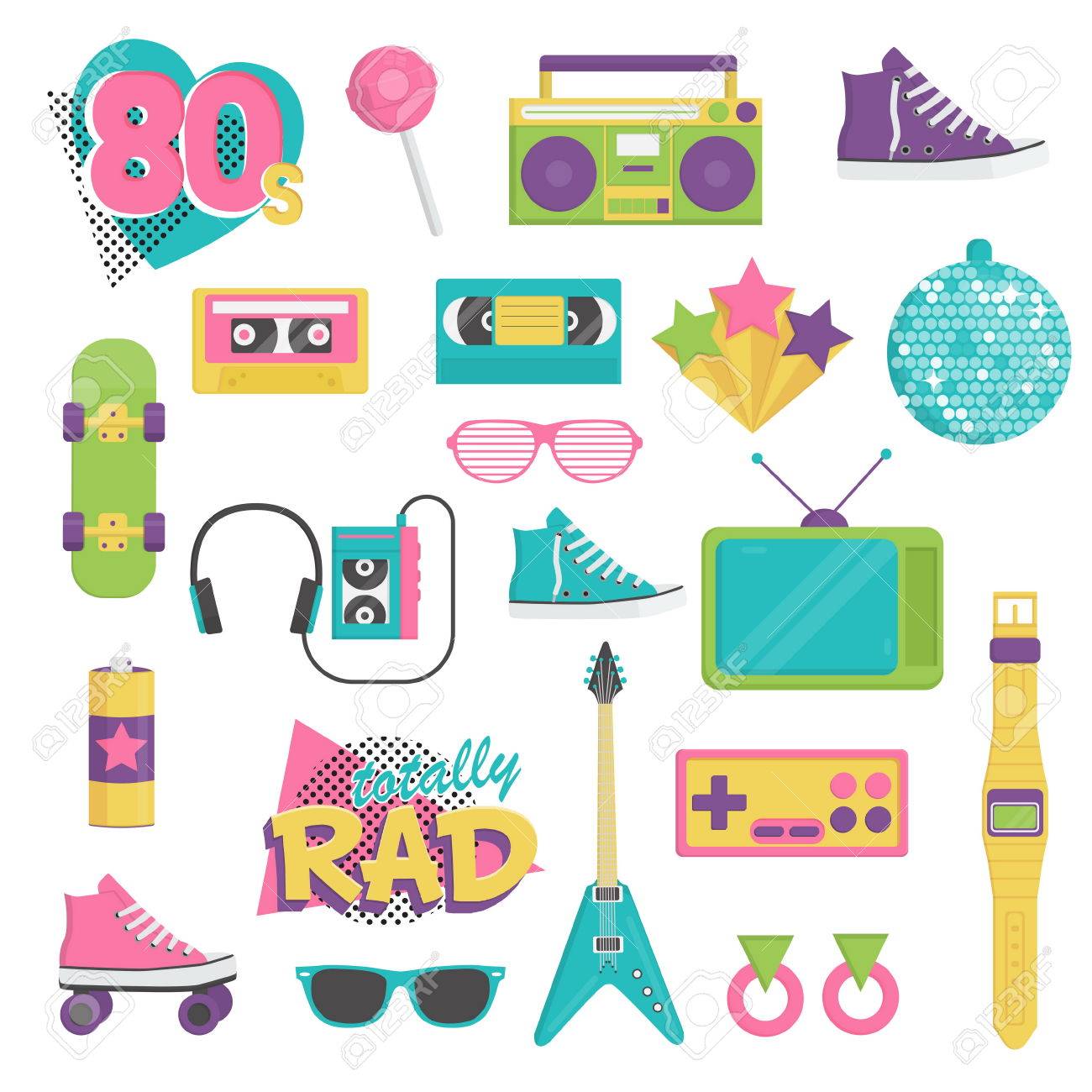 Collection of vintage retro 9s style items that symbolize.. Collection of vintage retro 9s style items that symbolize..