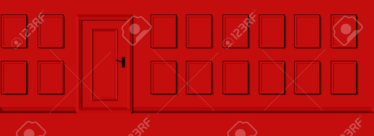 panorama red wall door and emty frames photos, 3d design, horizontal abstract for portofolio or gallery - 162652703 panorama red wall door and emty frames photos, 3d design, horizontal abstract for portofolio or gallery - 162652703