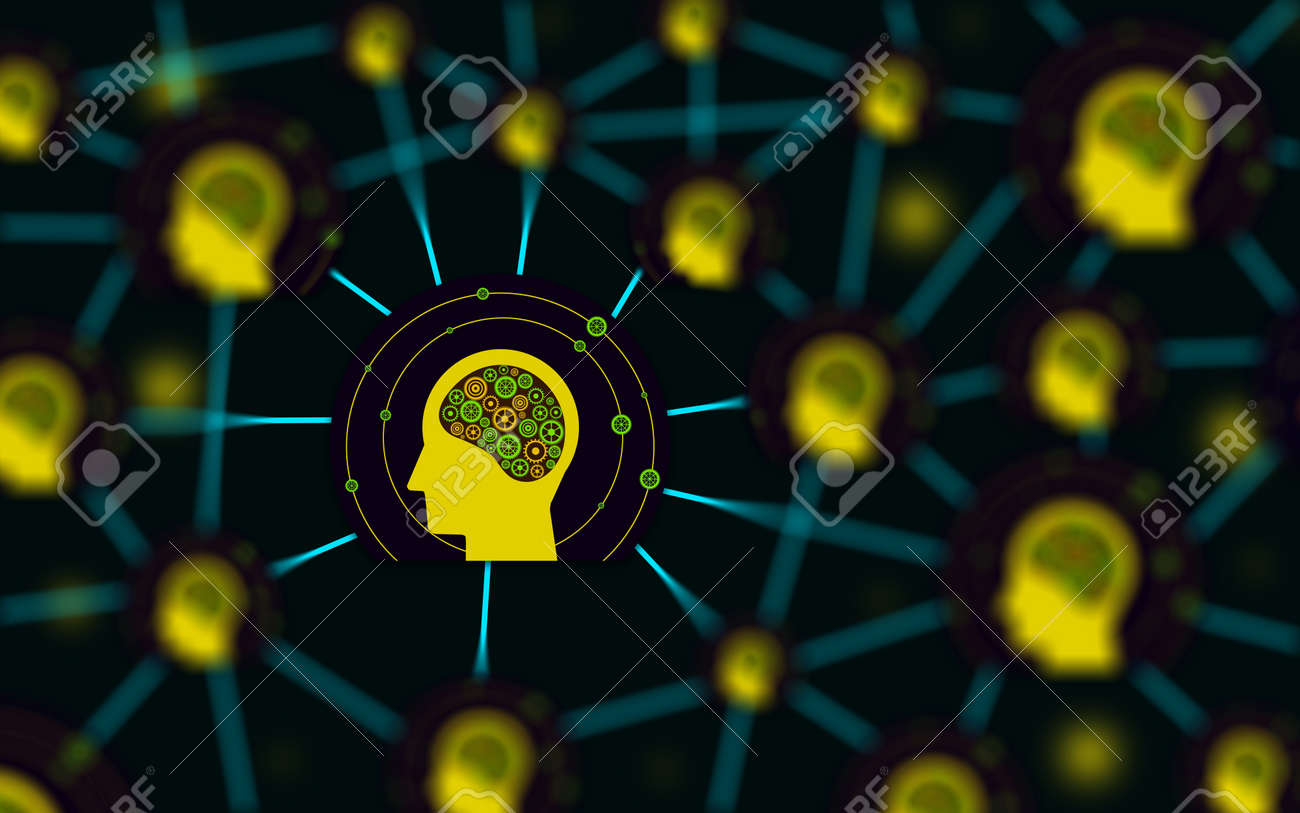 Network and artificial intelligence concept. connection and communication between human brains. Futuristic conceptuel illustration - 165883037 Network and artificial intelligence concept. connection and communication between human brains. Futuristic conceptuel illustration - 165883037
