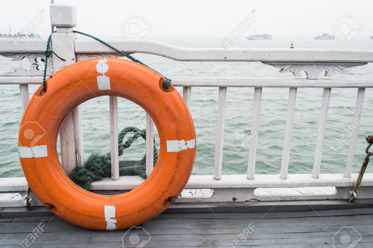 lifesaver buoy on terrace boat stock photo picture and royalty free