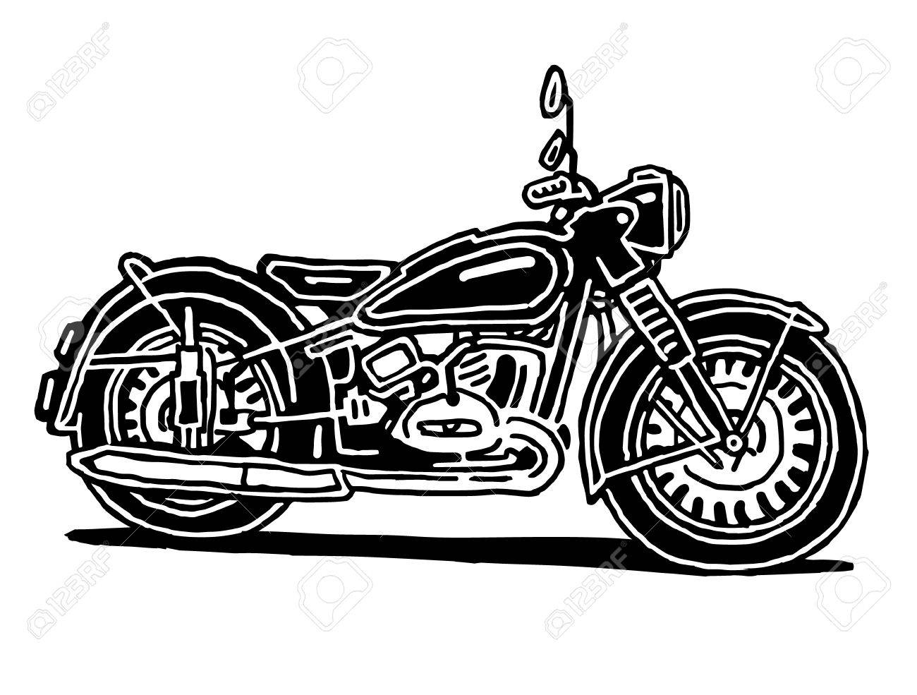 Moto Retro Dessin Isole Sur Fond Blanc Clip Art Libres De Droits Vecteurs Et Illustration Image