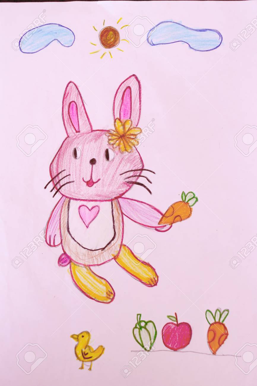 Conejo Con Dibujos De Lapices De Colores Esta Es Una Obra De Arte