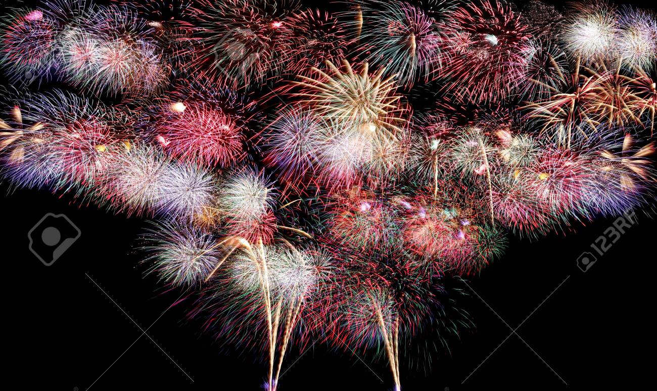 Variety of colors Mix Fireworks or firecracker backdrop in the darkness background. - 130110097 Variety of colors Mix Fireworks or firecracker backdrop in the darkness background. - 130110097