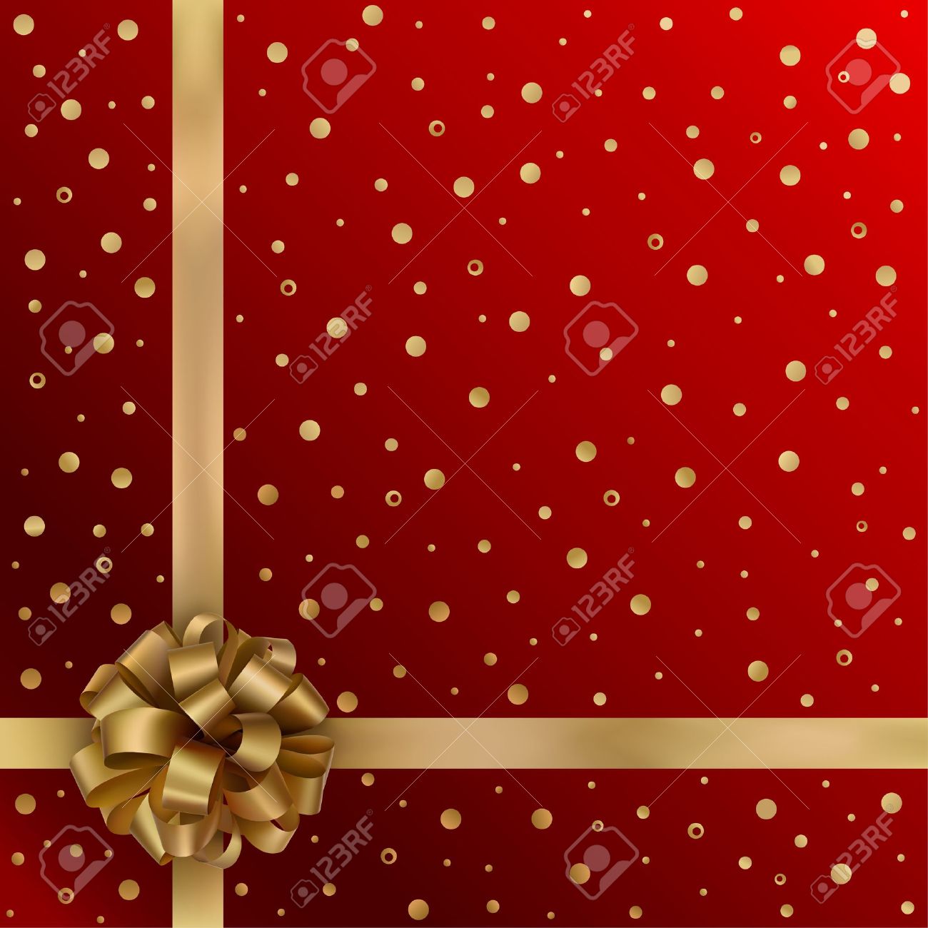Gold festive ribbon with bow on red background - 11571269 Gold festive ribbon with bow on red background - 11571269