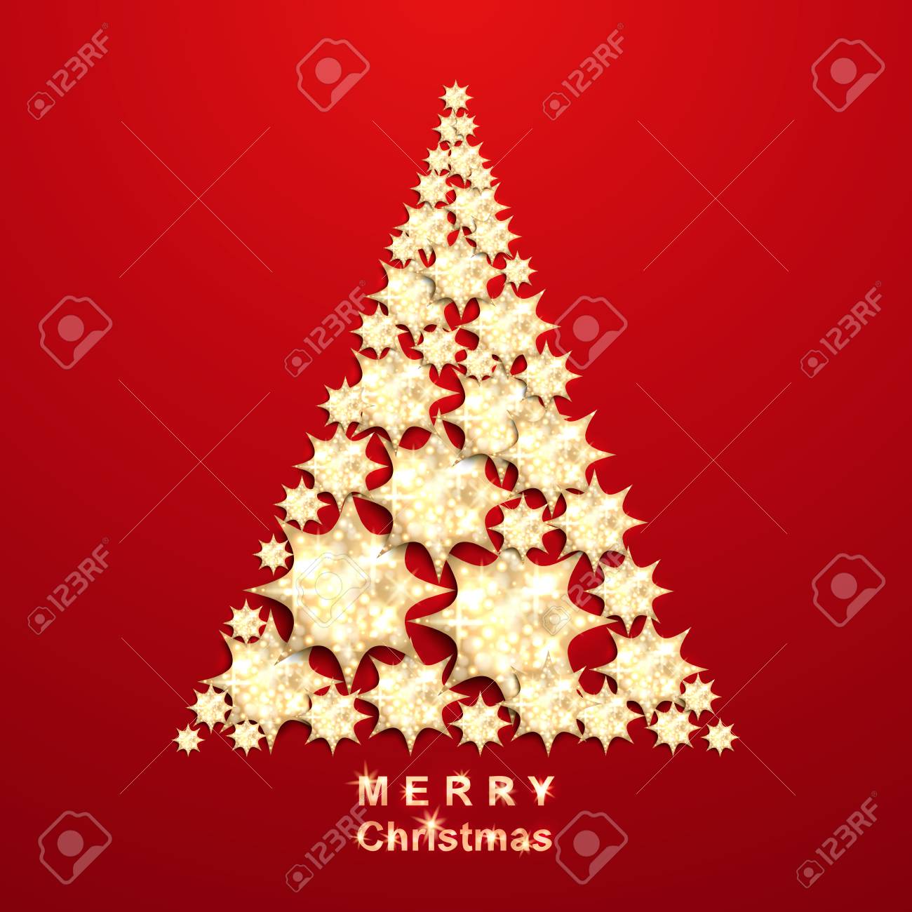 赤い背景の金の星からのクリスマス ツリーのイラスト素材 ベクタ Image