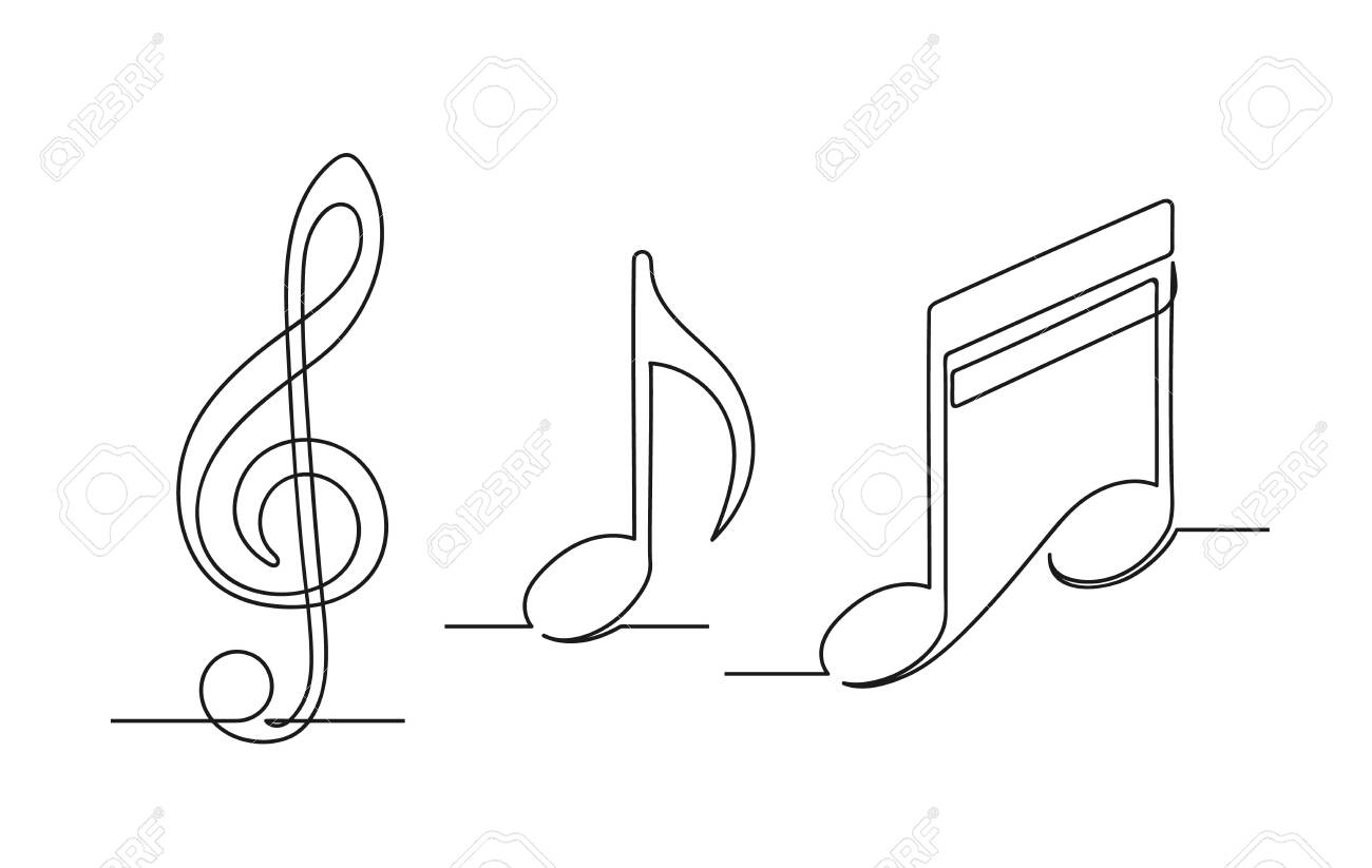 Set Of Continuous One Line Drawing Of A Musical Notes Treble Royalty Free Cliparts Vectors And Stock Illustration Image