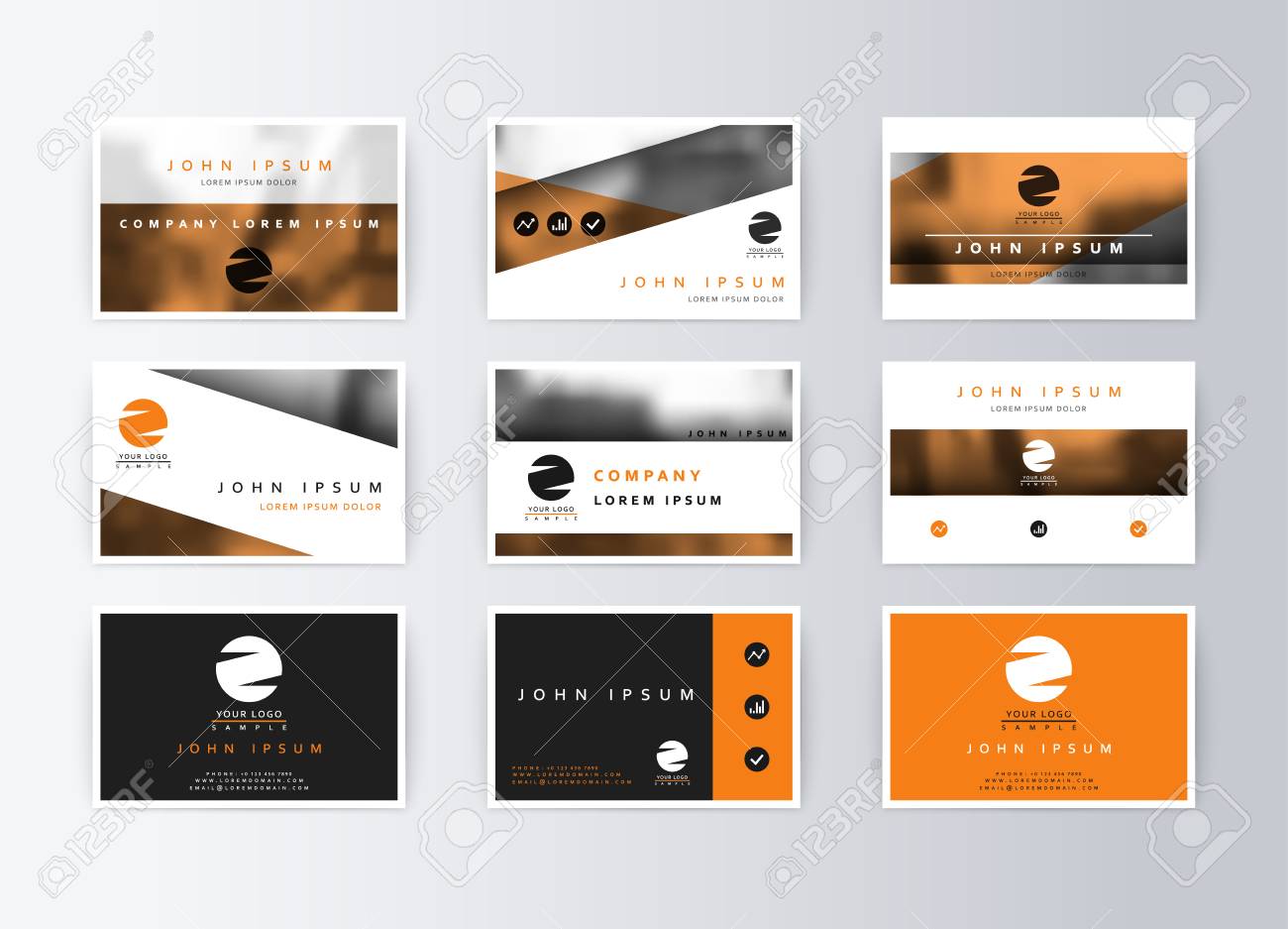set of business cards orange background template information mod business cards