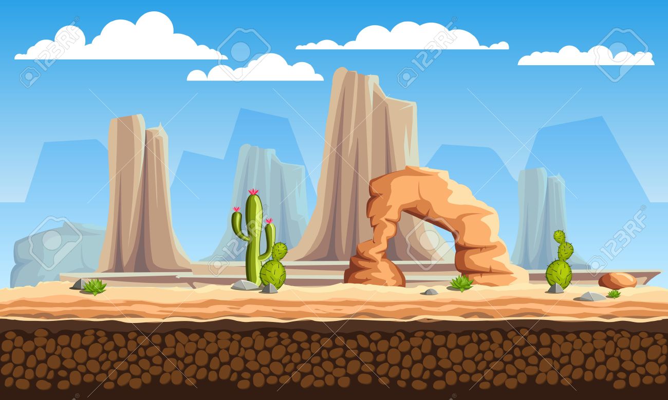 Vector seamless cartoon wild west landscape, unending background with mountains, cactuses and rocks - 52064916 Vector seamless cartoon wild west landscape, unending background with mountains, cactuses and rocks - 52064916