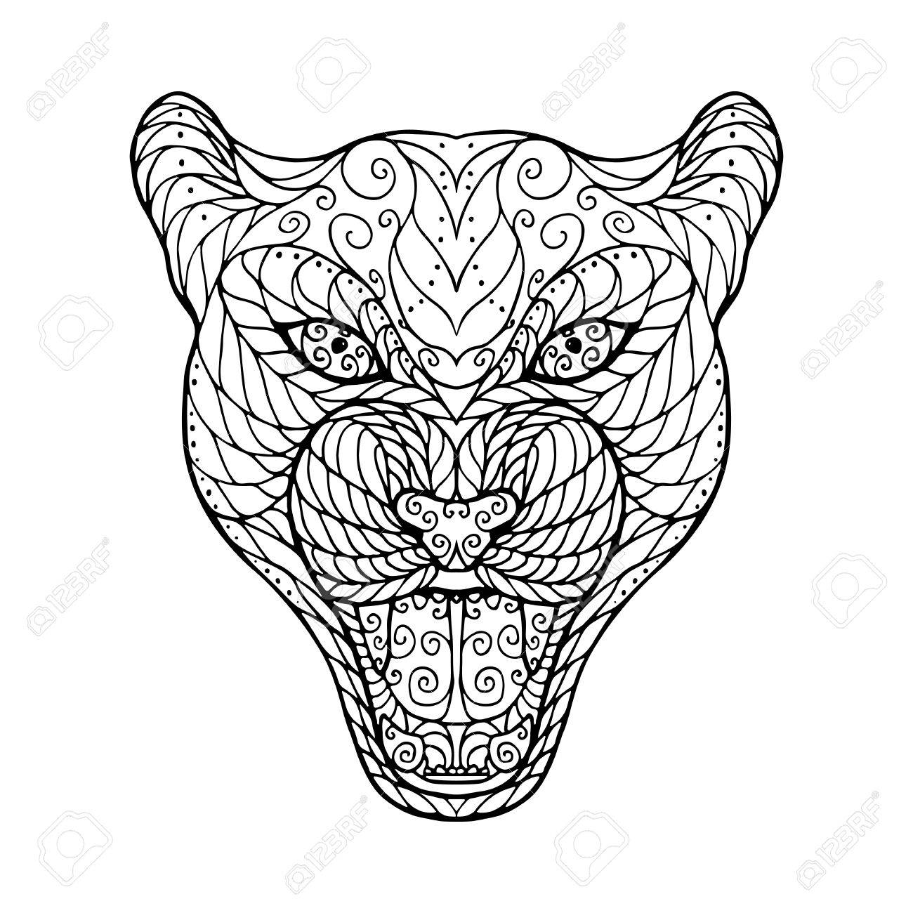 vector zen tangle head of jaguar for adult anti stress coloring page with high details isolated on white background hand drawn illustration - Zen Coloring Pages vector zen tangle head of jaguar for adult anti stress coloring page with high details isolated on white background hand drawn illustration - Zen Coloring Pages
