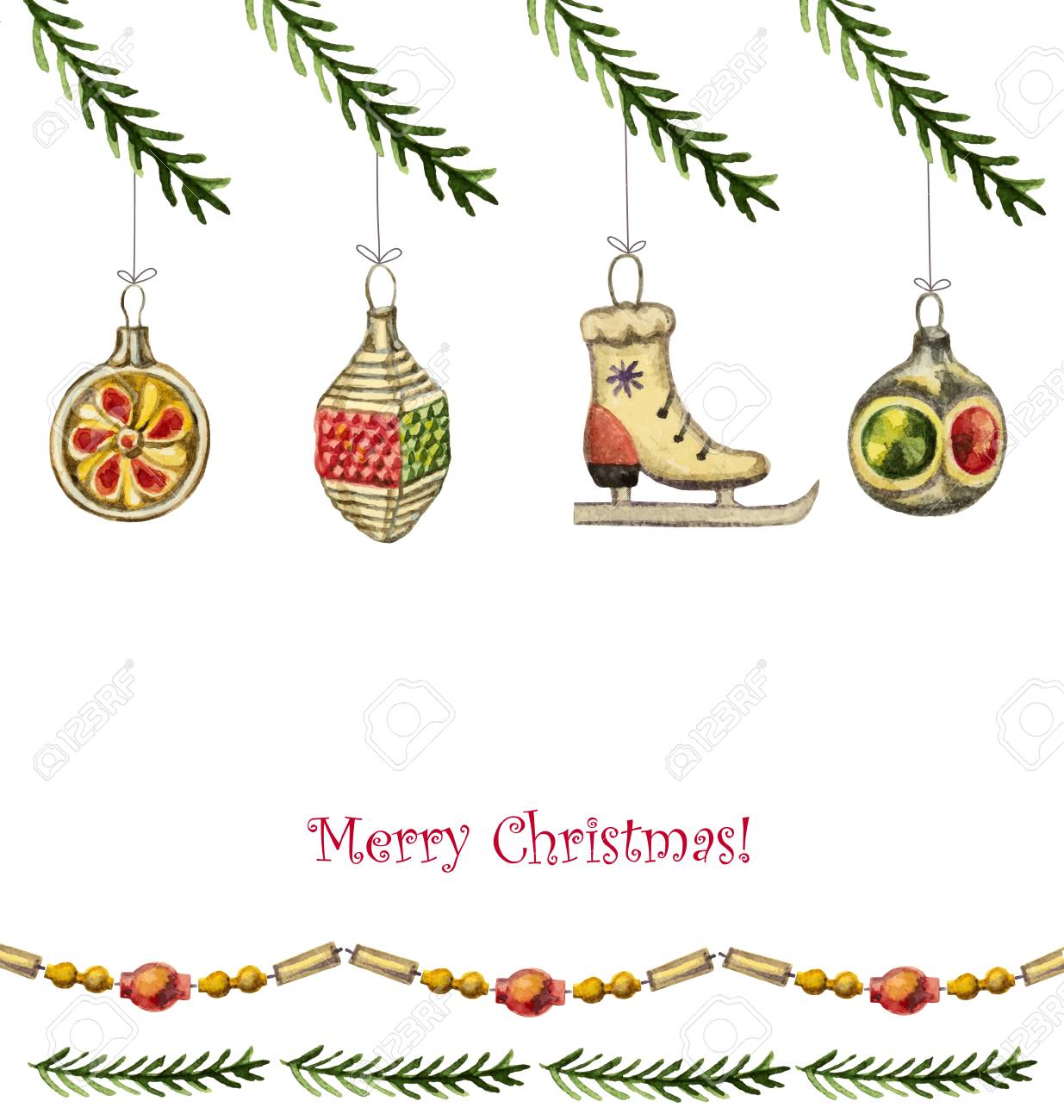christmas watercolor retro postcard christmas decorations hanging postcard for christmas