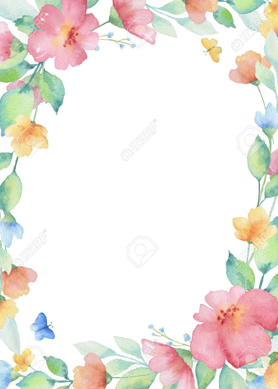 Aquarell Rechteckigen Rahmen Von Bunten Blumen Ideal Fur Einladungen Karten Grusse Hochzeit Design Perfekt Fur Den Fruhling Und Sommer Design Lizenzfreie Fotos Bilder Und Stock Fotografie Image