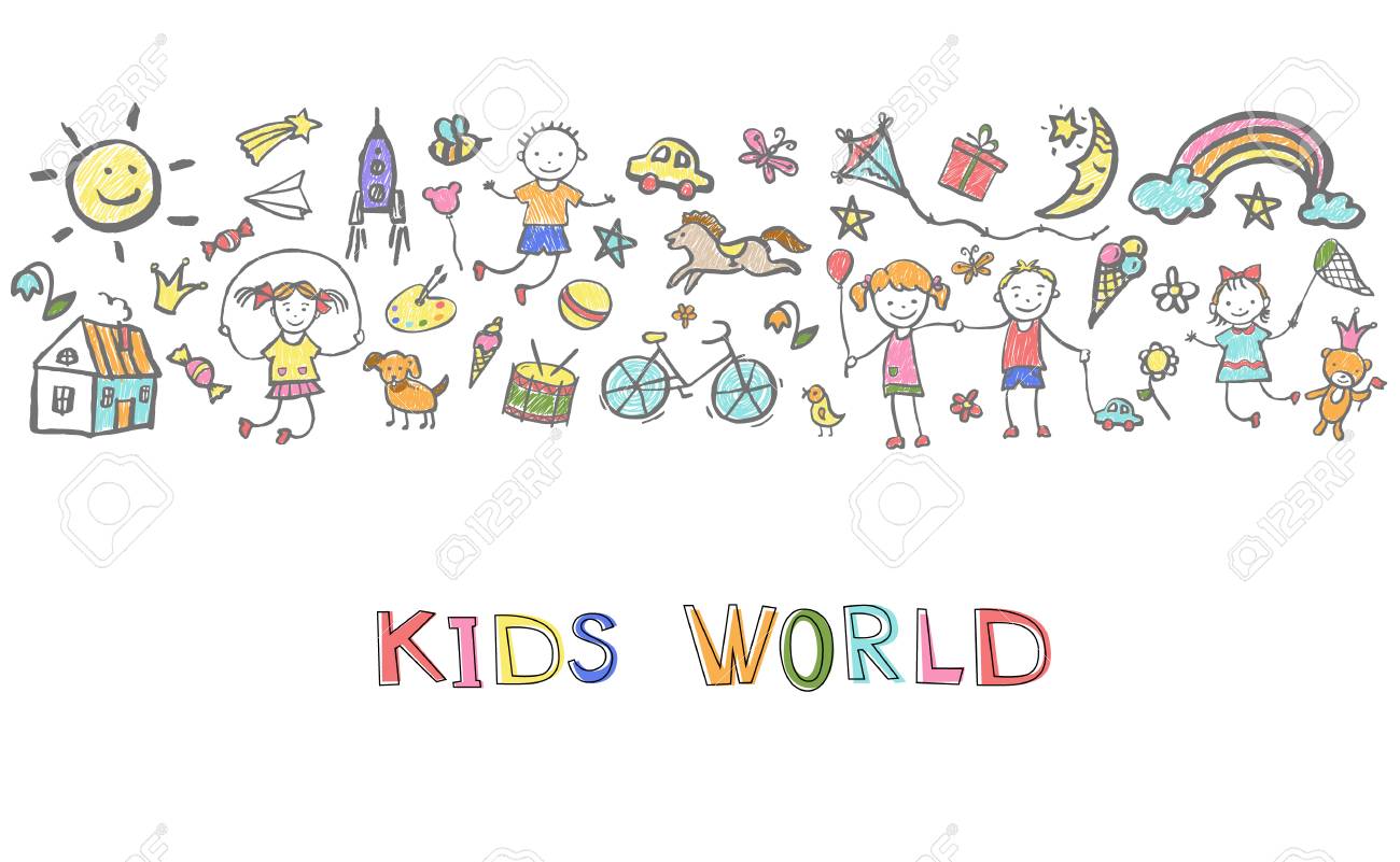 Croquis Dessines A La Main Sur Le Theme De L Enfance Vector Illustration Pour La Conception Des Enfants Clip Art Libres De Droits Vecteurs Et Illustration Image