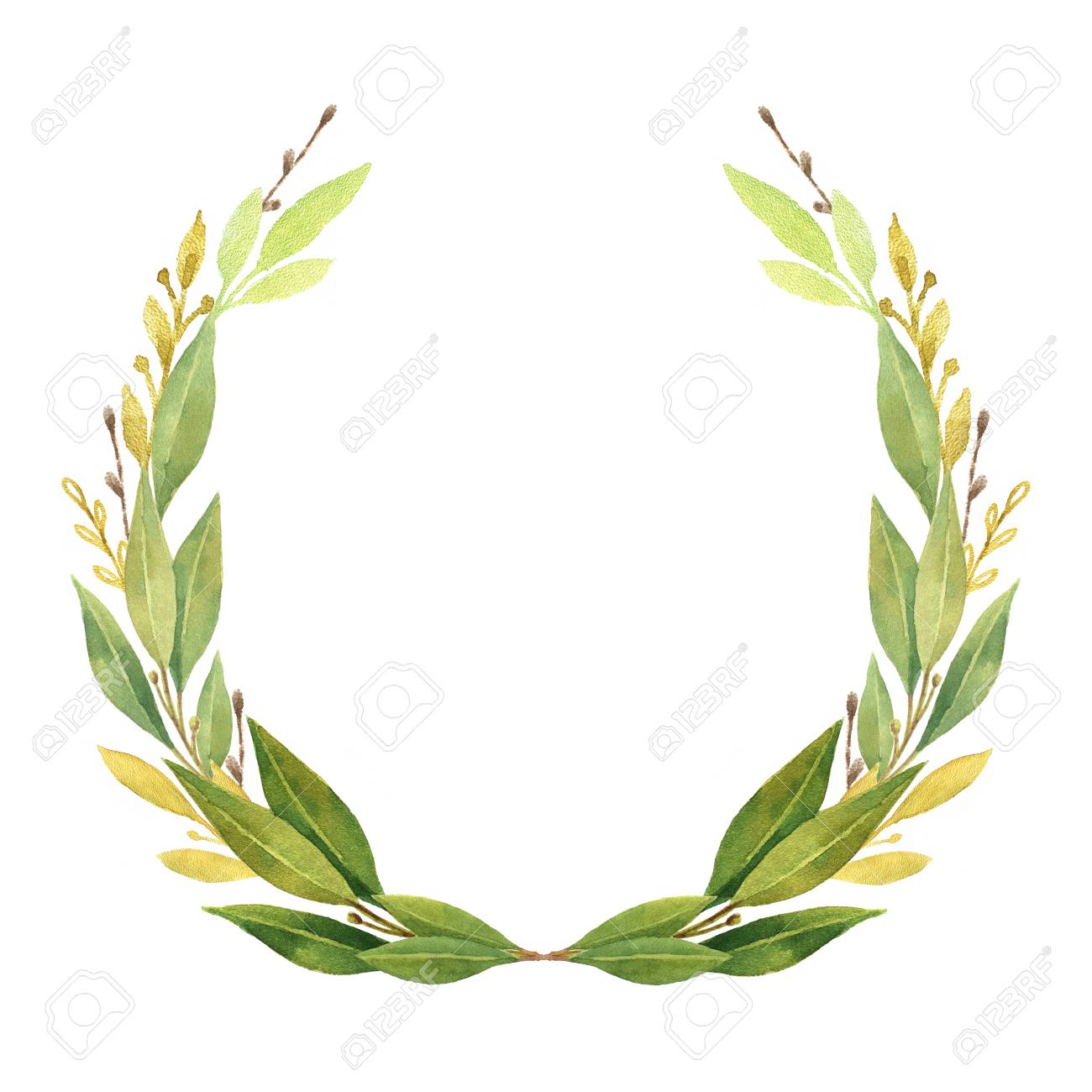 watercolor bay leaf wreath isolated on white background stock photo