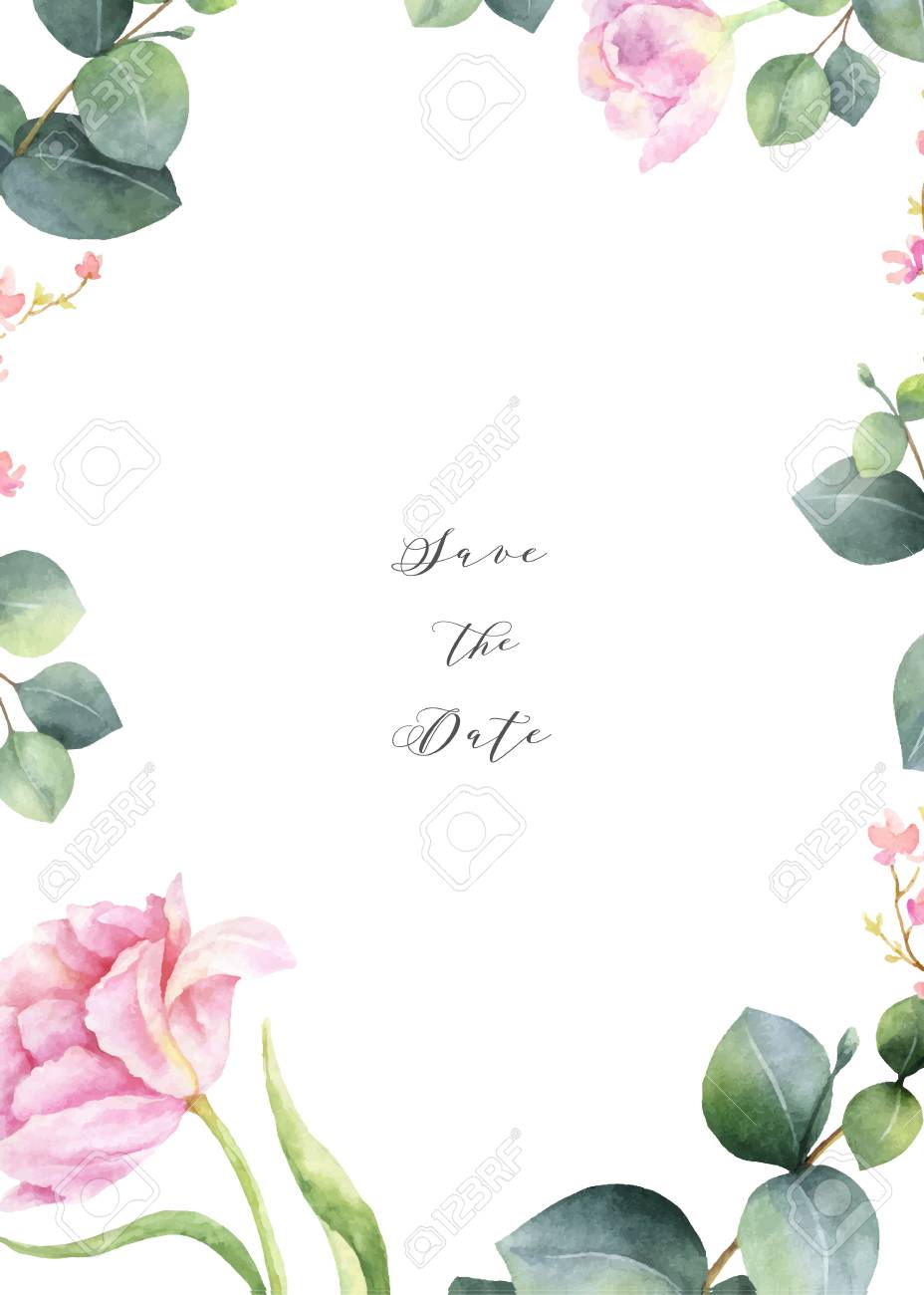 watercolor vector card template design with eucalyptus leaves template for card